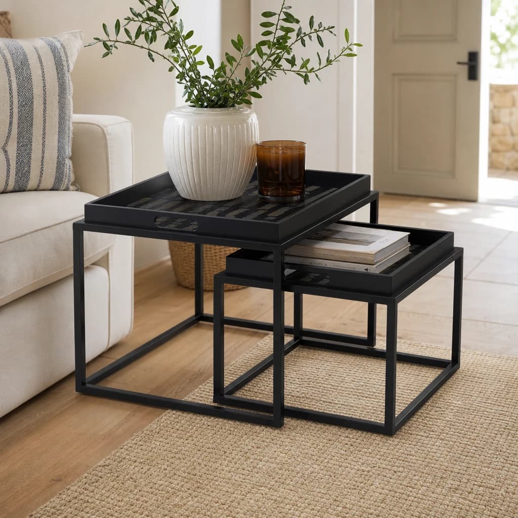 Celina Black and Gold Set Of 2 Nesting Tray Tables - Tables, photo 1 of 8