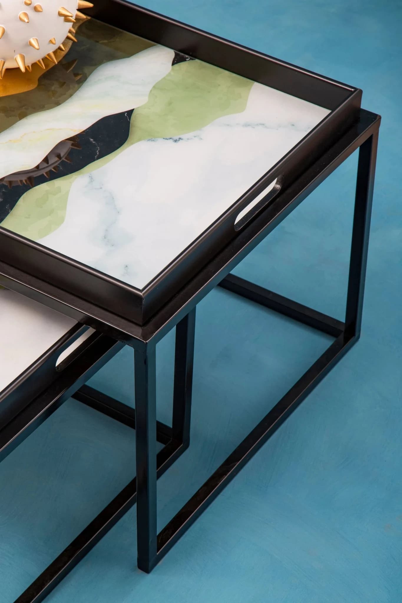 Celina Set Of 2 Abstract Paint Design Nesting Tray Tables - Tables, photo 2 of 8