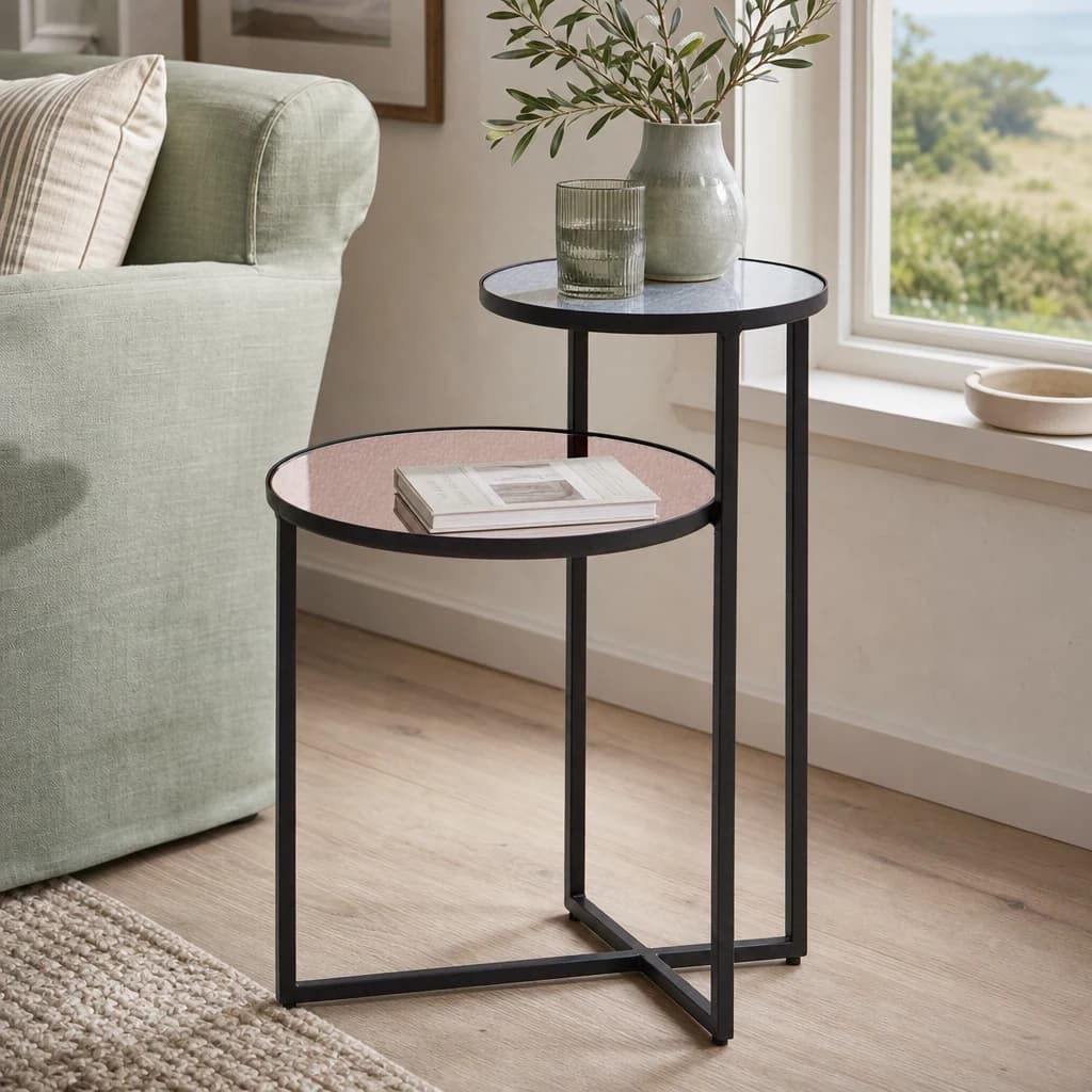 Cercle Smoked Mirror 2 Tier Side Table - Tables, photo 1 of 6