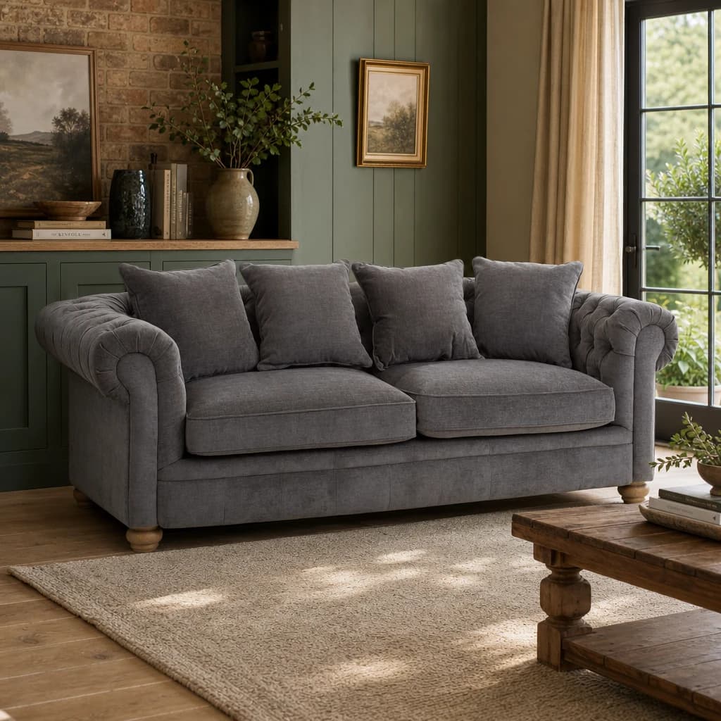 Spencer Grey Fabric 3 Seater Sofa - Seating, photo 1 of 8