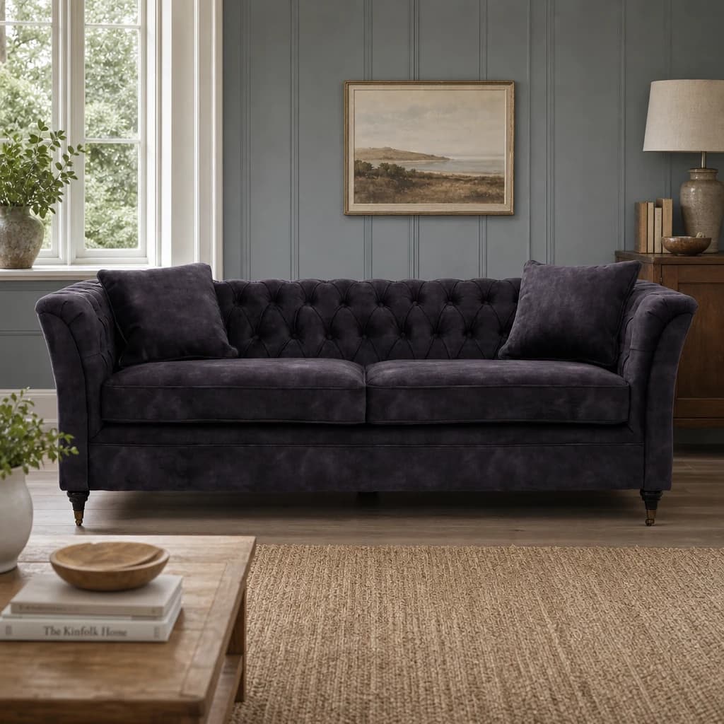 Sabrina Three Seat Grey Velvet Sofa - Seating, photo 1 of 8