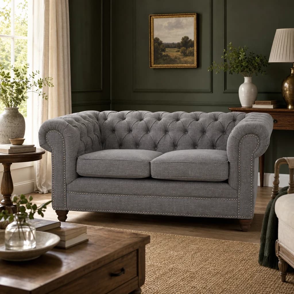 Stella Grey Linen 2 Seater Chesterfield Sofa - Seating, photo 1 of 8