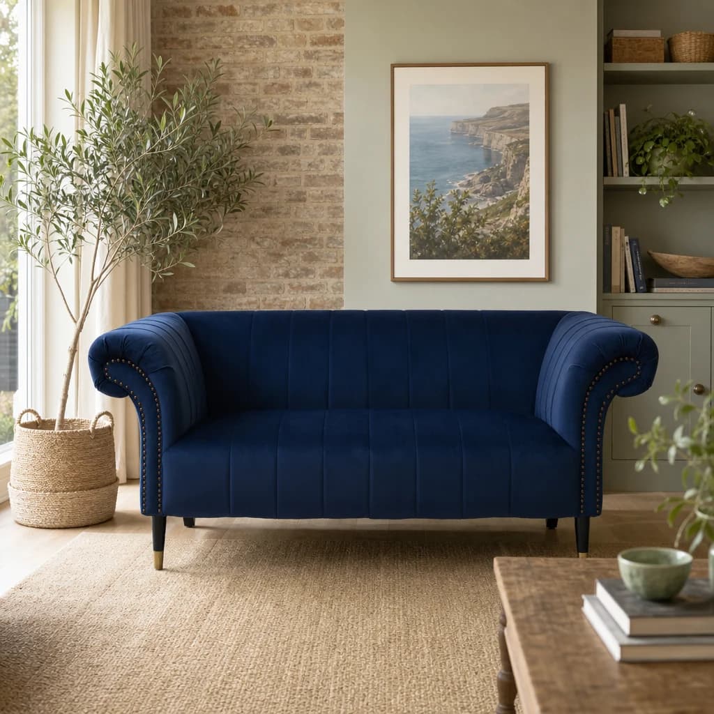 Siena Two Seat Midnight Blue Velvet Sofa - Seating, photo 1 of 8