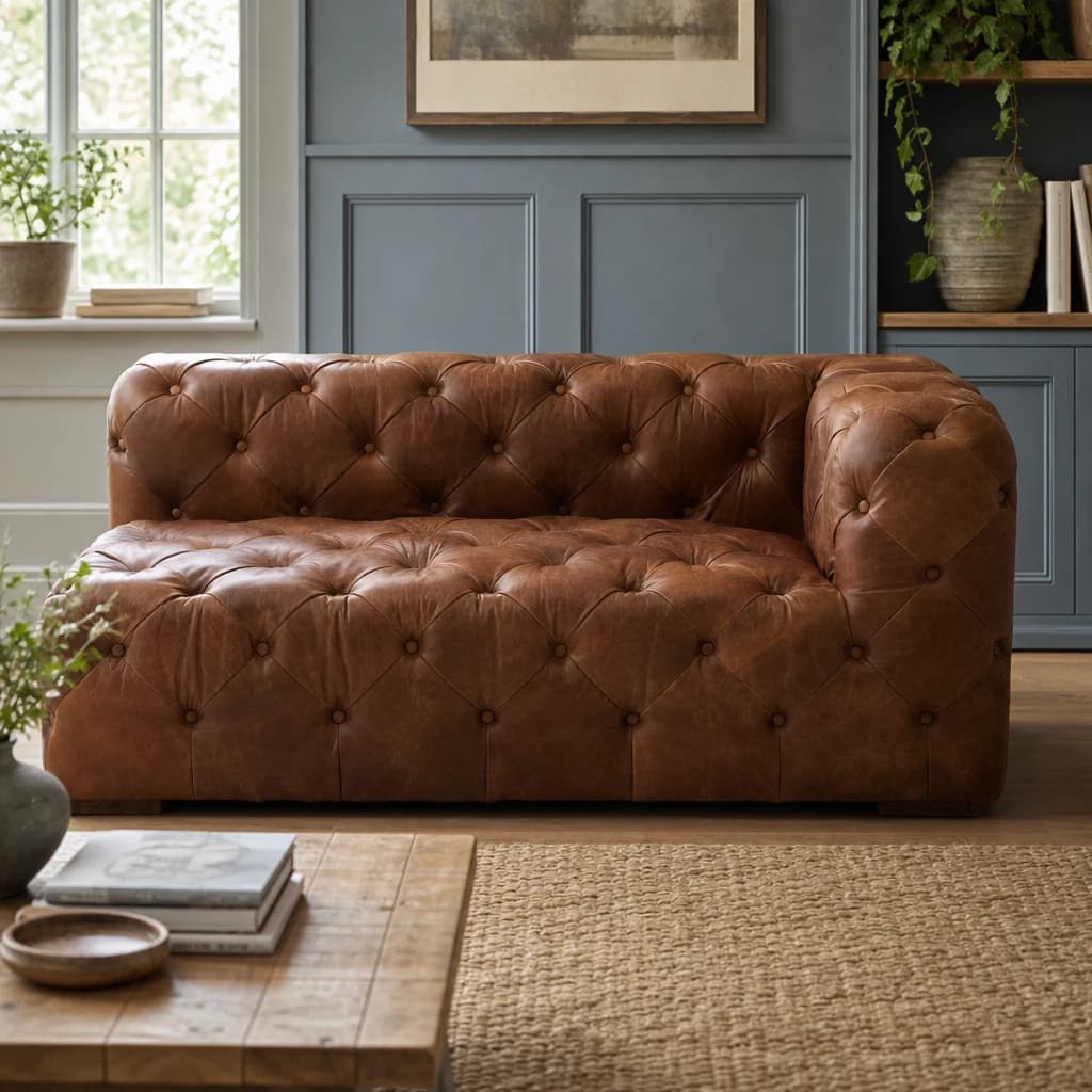 Hoxton Brown Leather Right Arm Modern Chesterfield Modular Sofa