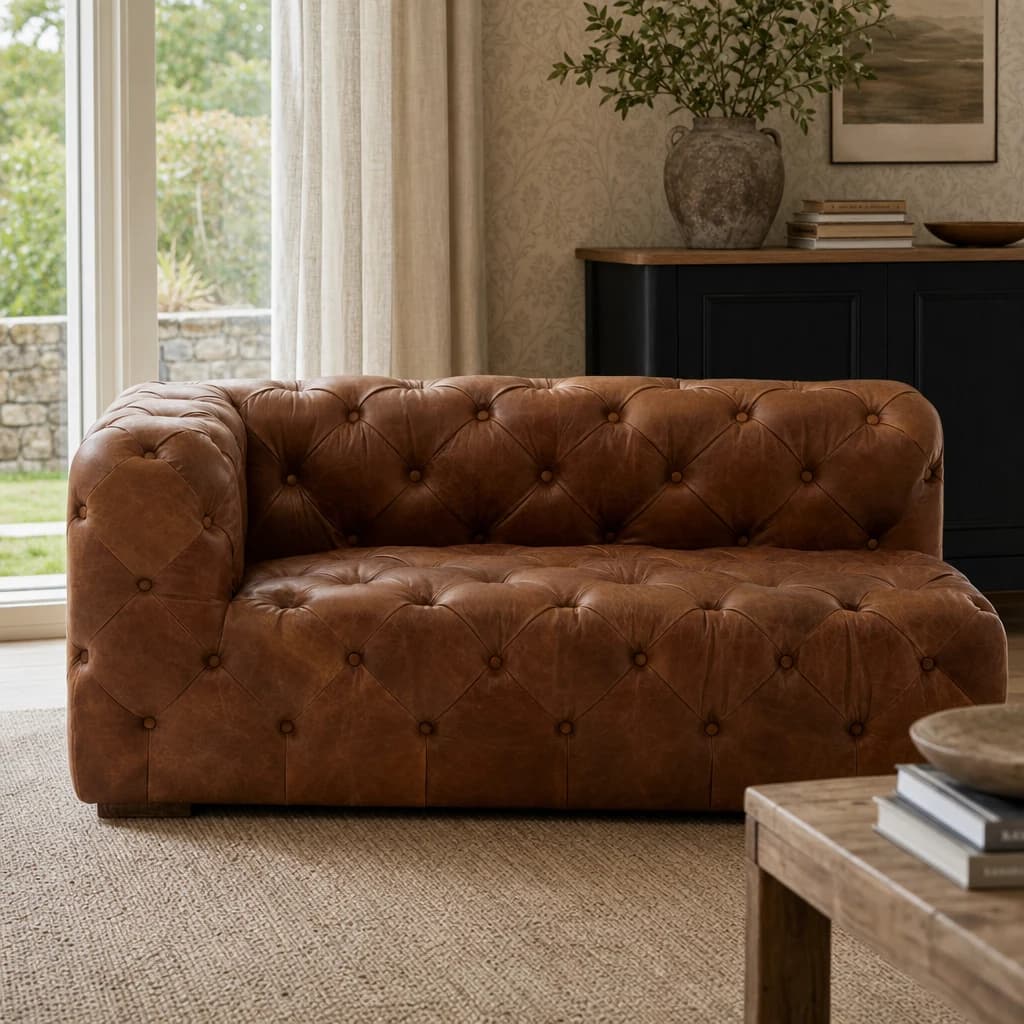 Hoxton Brown Leather Left Arm Modern Chesterfield Sofa - Seating, photo 1 of 2