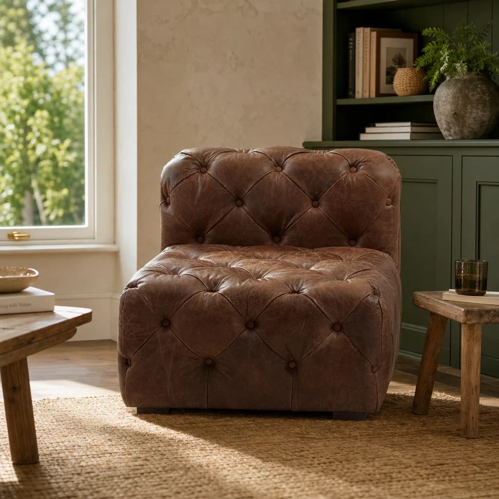 Hoxton Brown Leather Modern Chesterfield Modular Sofa Chair - Seating, photo 1 of 2