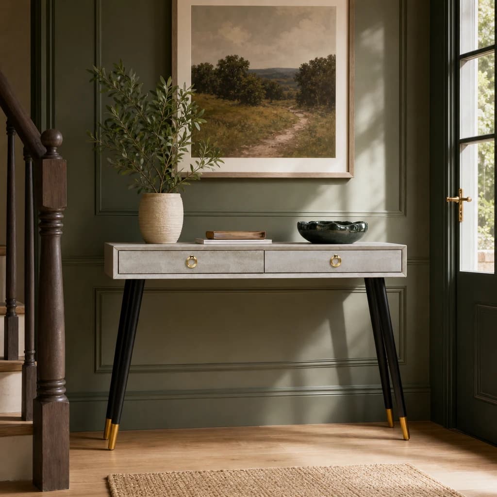 Cadio Shagreen Effect Two Drawer Console Table - Tables, photo 1 of 8