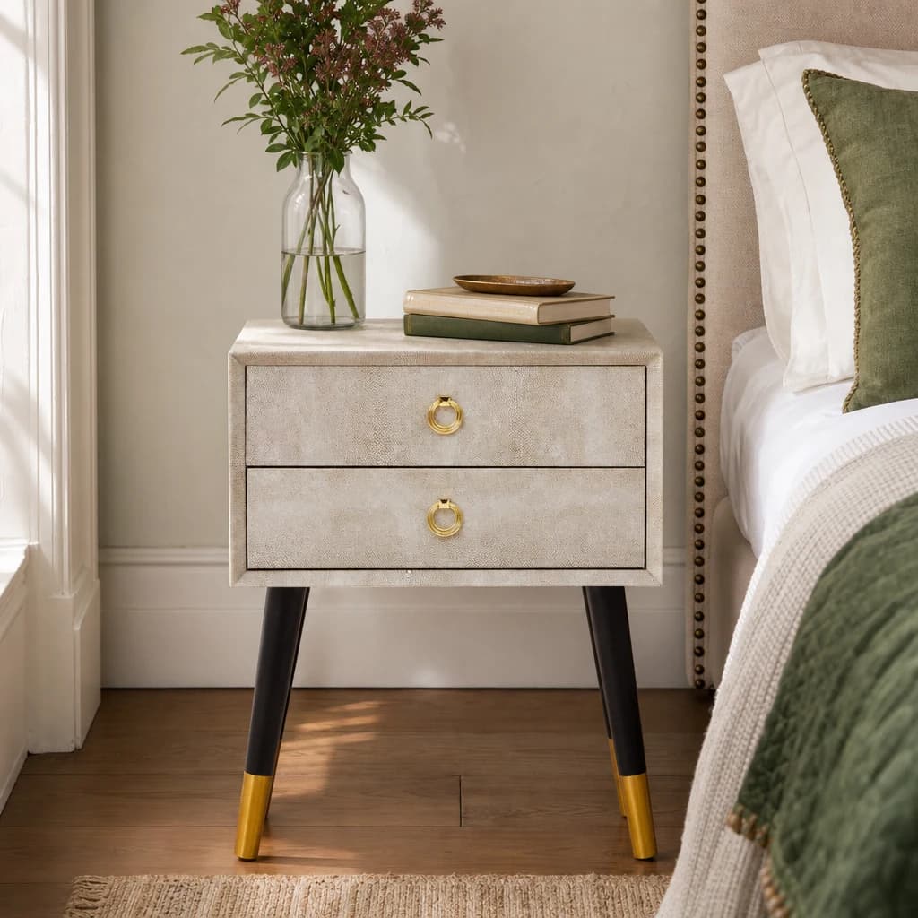 Cadio 2 Drawer Shagreen Effect Side Table - Tables, photo 1 of 8