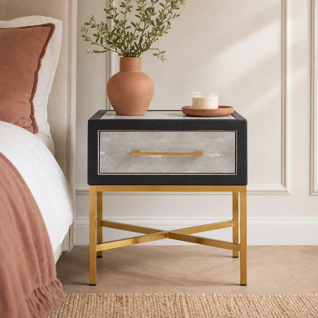 Cadiz Grey Shagreen Effect 1 Drawer Side Table - Tables, photo 1 of 3