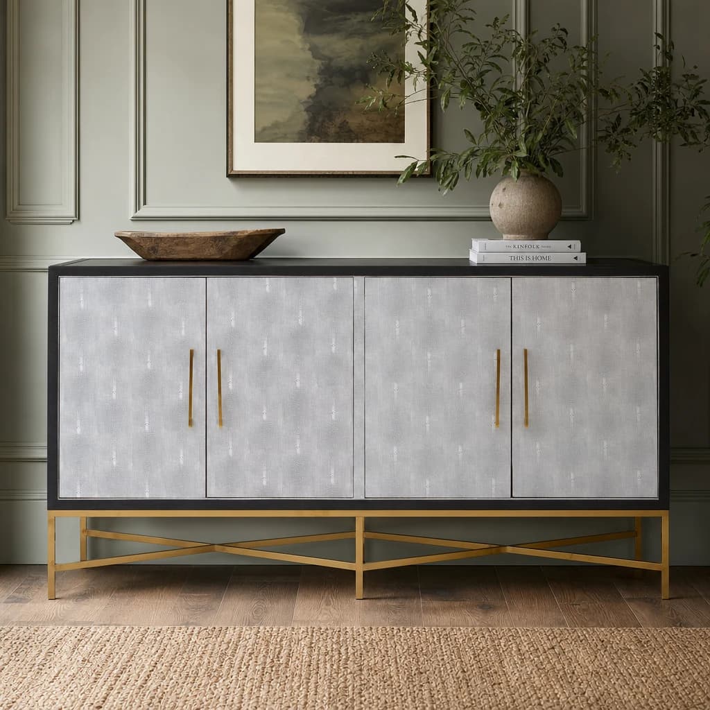 Cadiz Grey Shagreen Effect 4 Door Sideboard - Bookcases & shelving, photo 1 of 2
