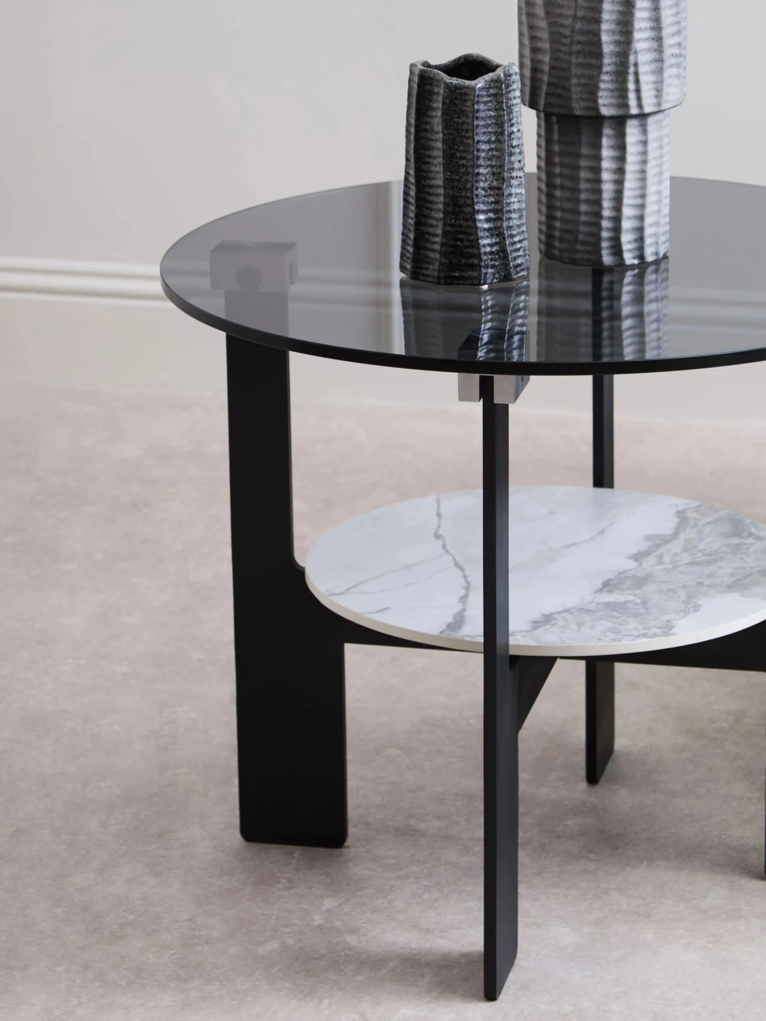 Imperia Grey Glass And Ceramic 2 Tier Small Coffee Table - Tables, photo 3 of 8