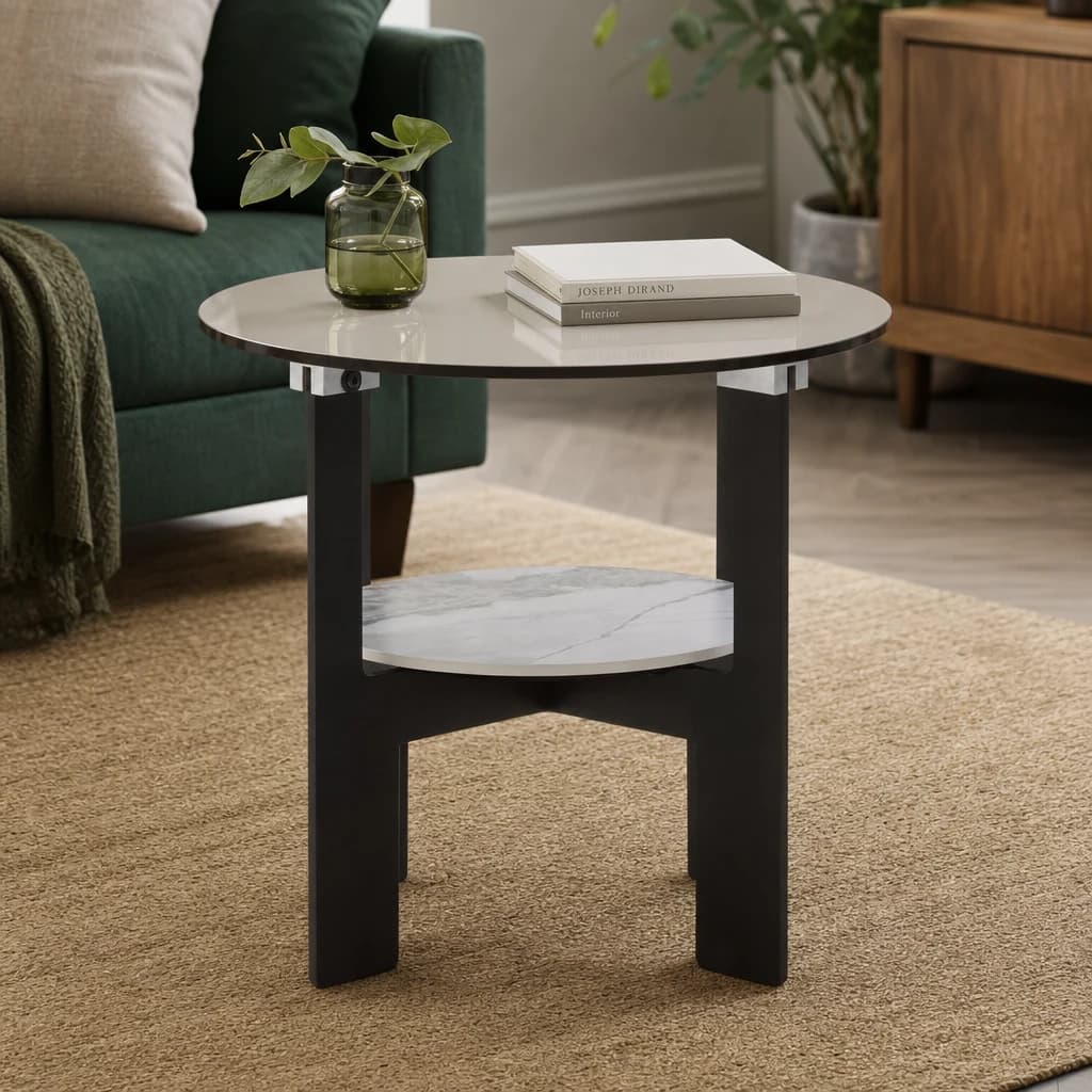 Imperia Grey Glass And Ceramic 2 Tier Small Coffee Table - Tables, photo 1 of 8