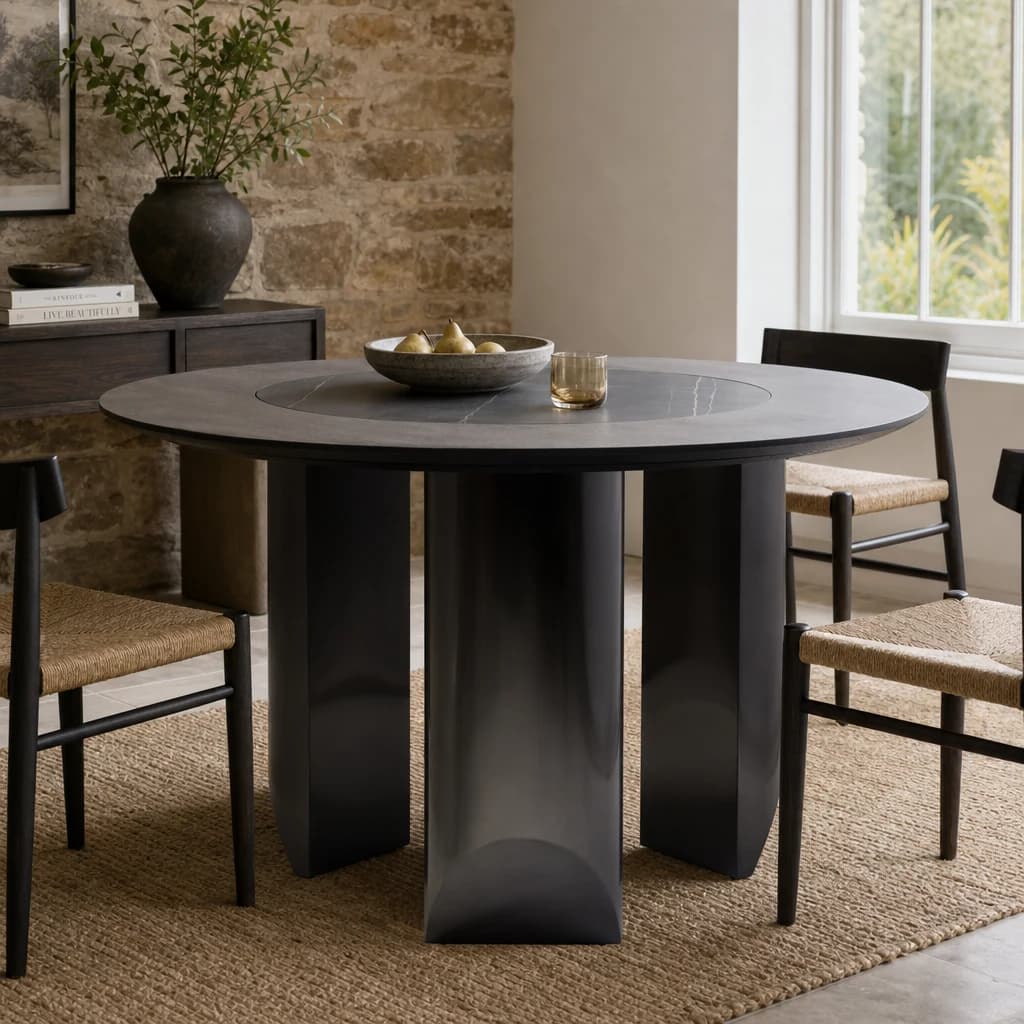 Imperia Wood Veneer Round Dining Table with Ceramic Lazy Susan - Tables, photo 1 of 6