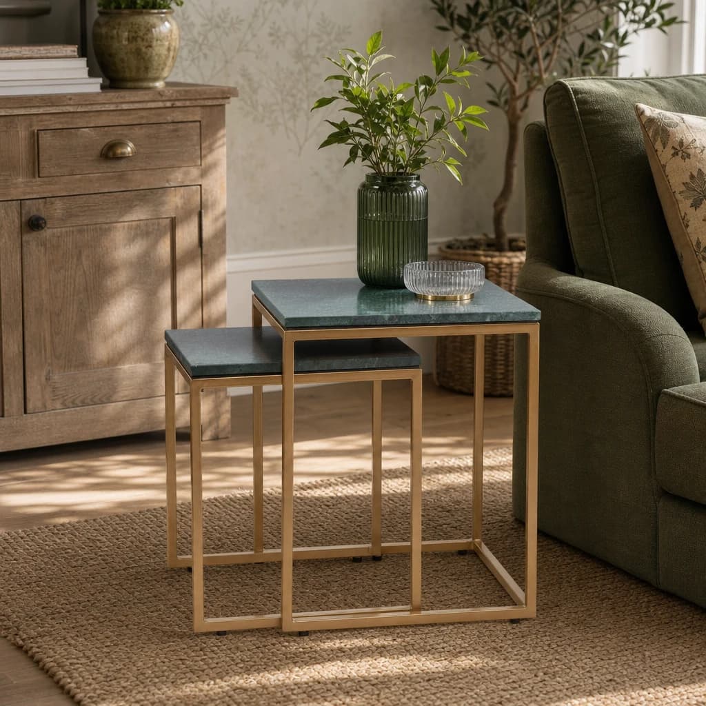 Varana Nest Of Two Green Marble Top Tables - Tables, photo 1 of 7