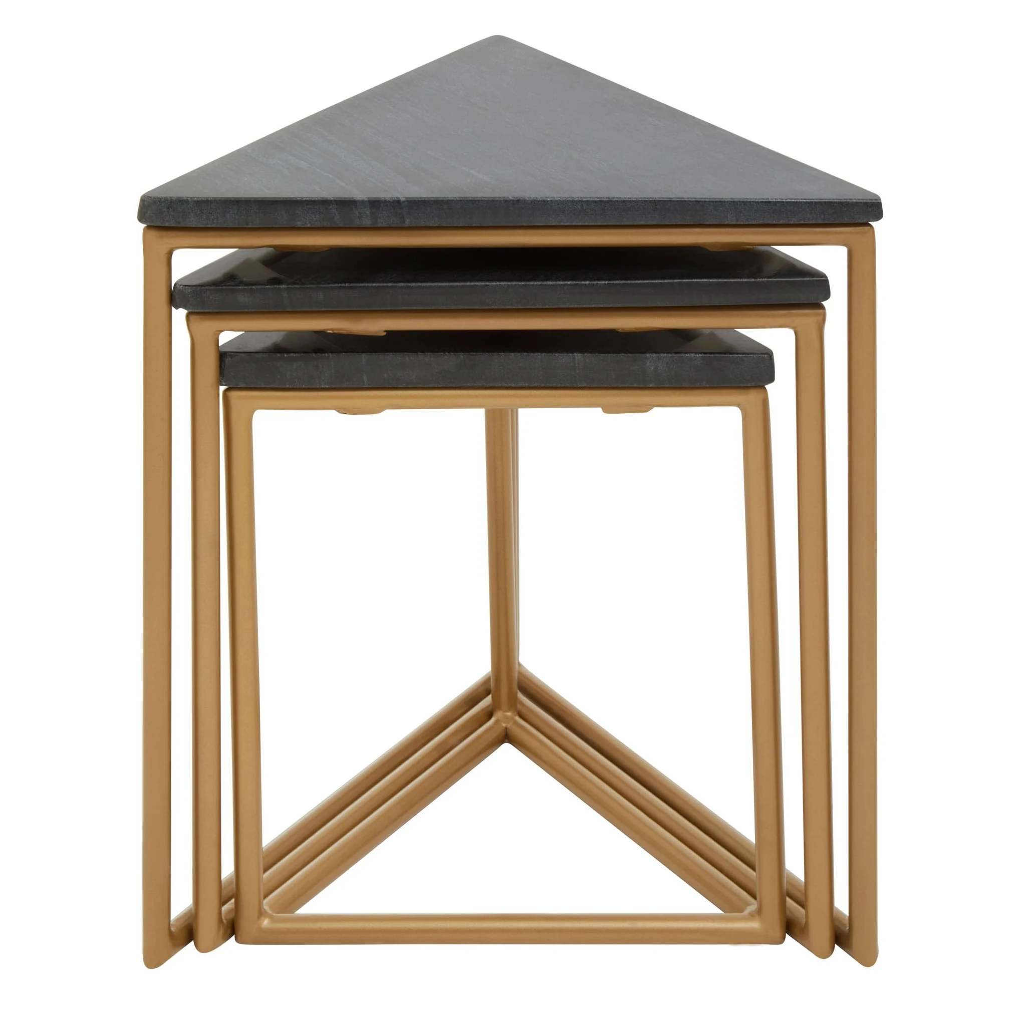 Varana Black Marble Top Nest Of Three Triangular Tables - Tables, photo 6 of 8