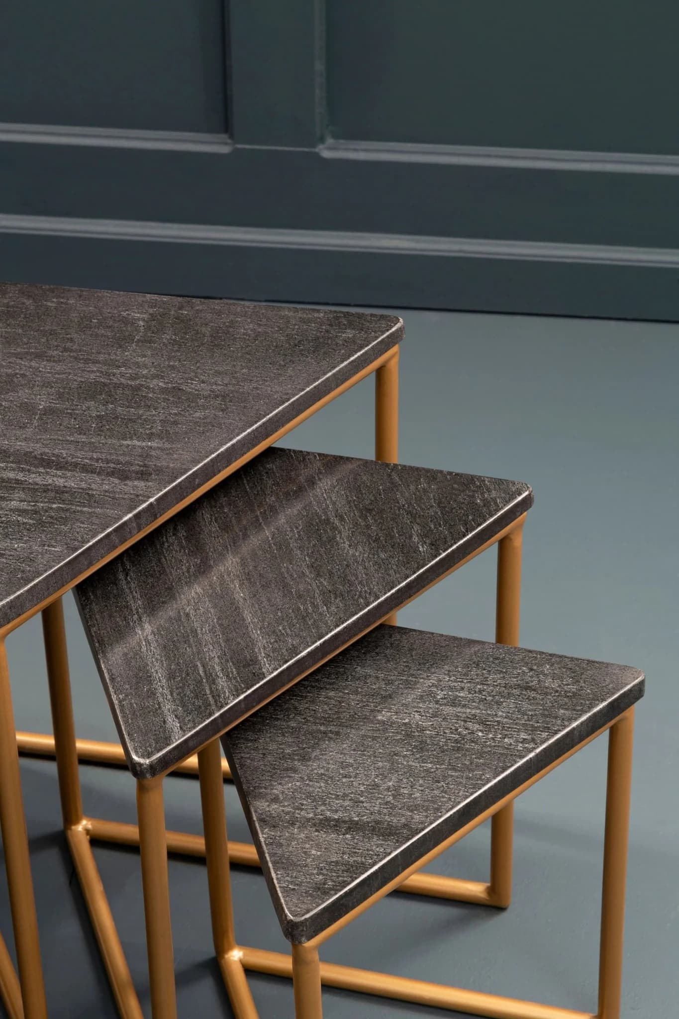 Varana Black Marble Top Nest Of Three Triangular Tables - Tables, photo 3 of 8