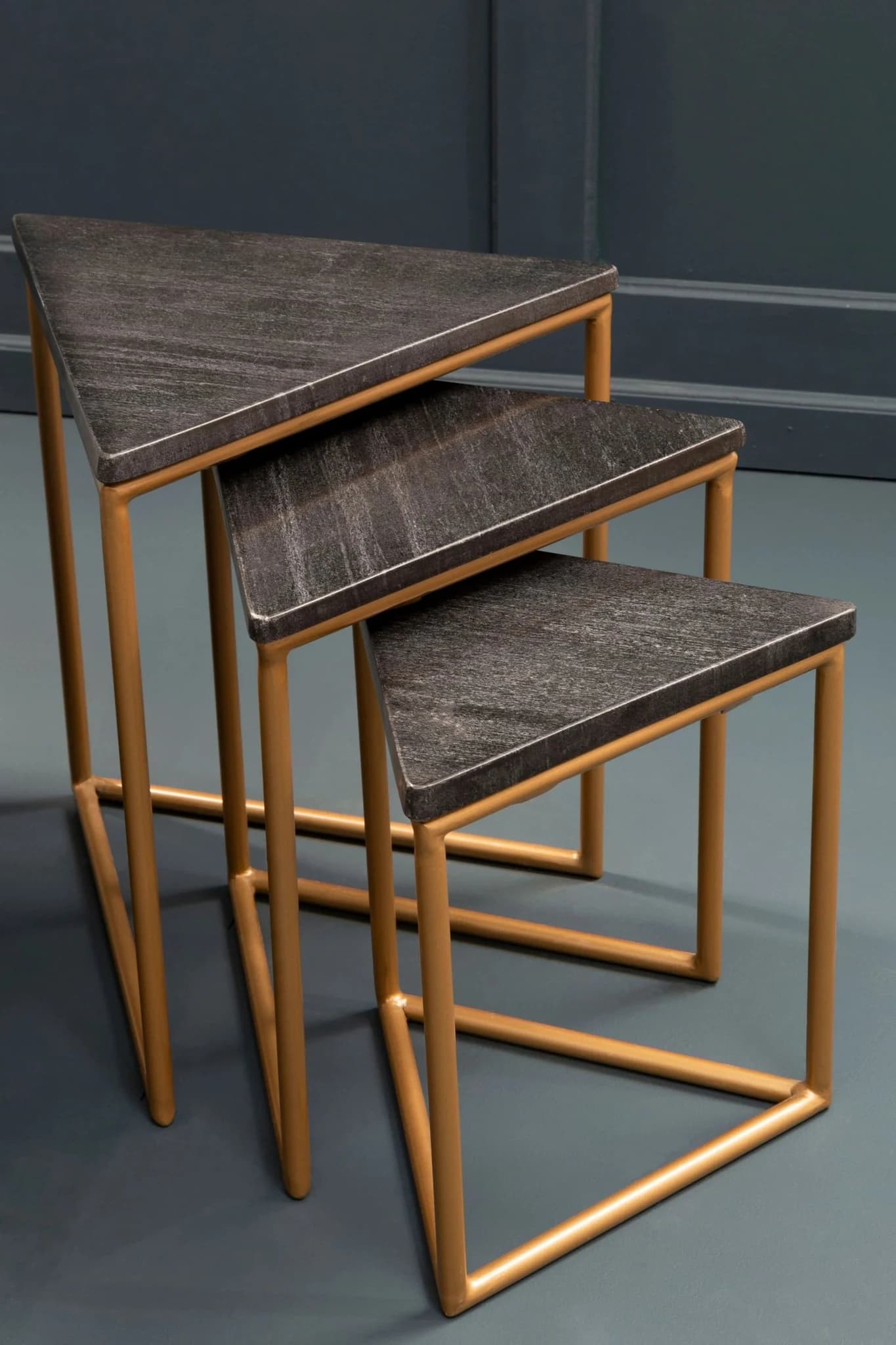 Varana Black Marble Top Nest Of Three Triangular Tables - Tables, photo 2 of 8