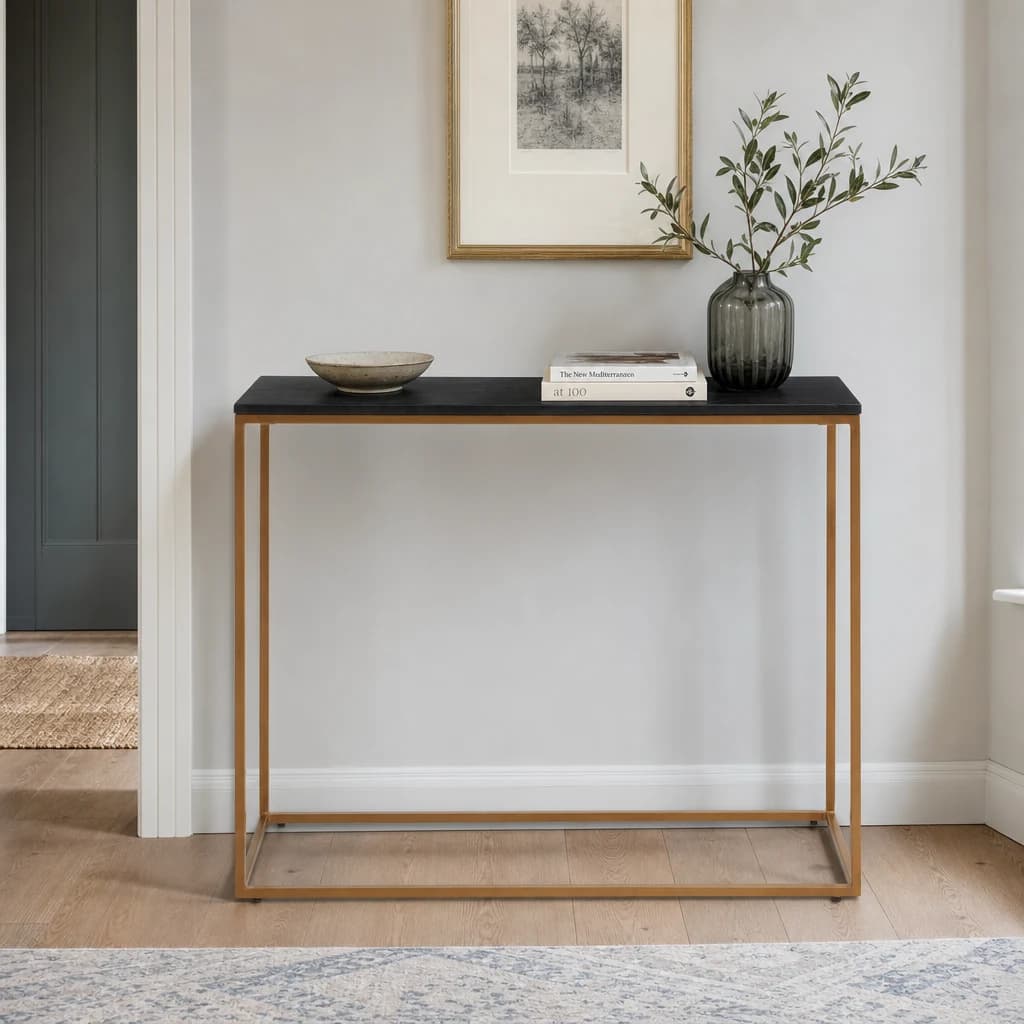 Varana Black Marble Top Console Table With Gold Iron Frame - Tables, photo 1 of 8
