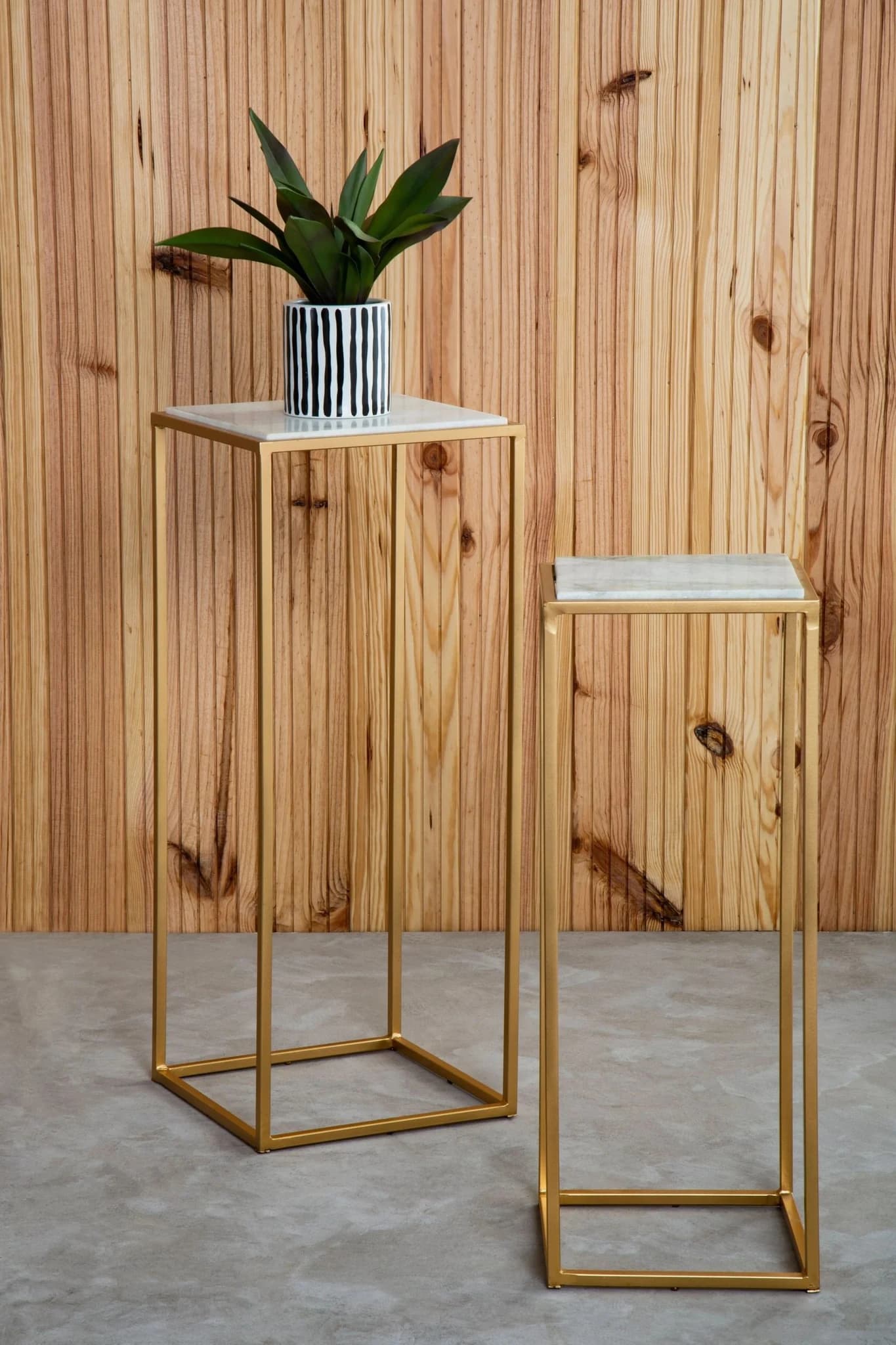 Mandoli White Marble and Gold Set of Tall Side Tables - Tables, photo 7 of 8