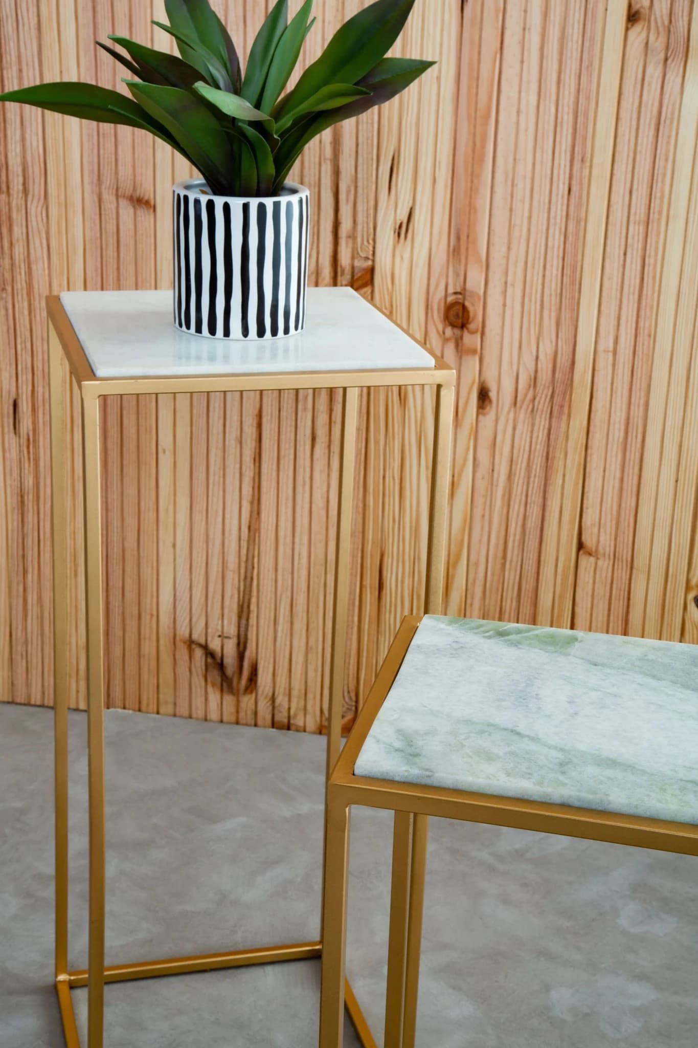Mandoli White Marble and Gold Set of Tall Side Tables - Tables, photo 6 of 8