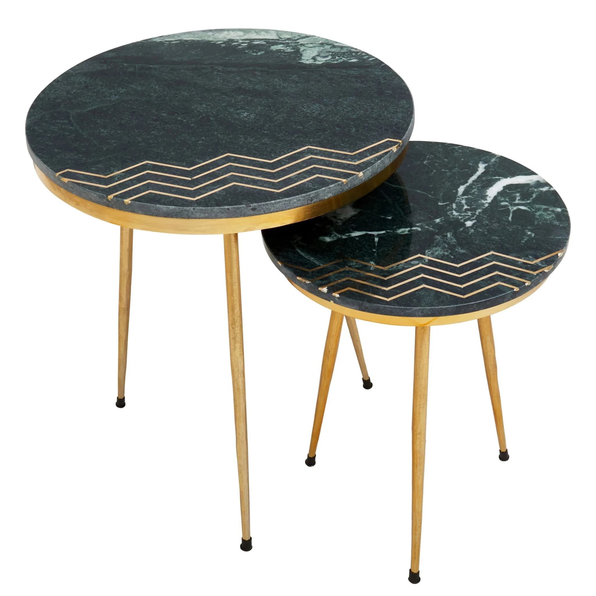 Nirav Green Marble and Gold Finish Set of 2 Side Tables - Tables, photo 2 of 8