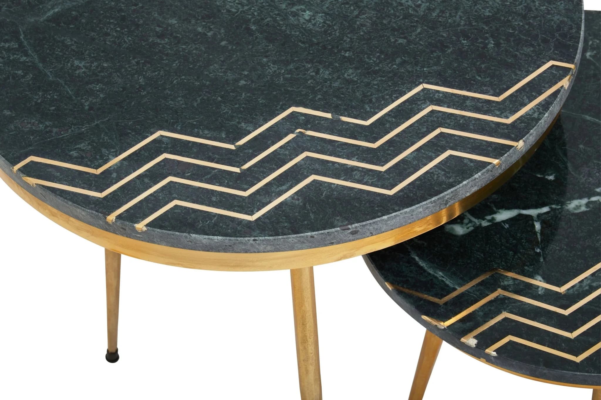 Nirav Green Marble and Gold Finish Set of 2 Side Tables - Tables, photo 7 of 8