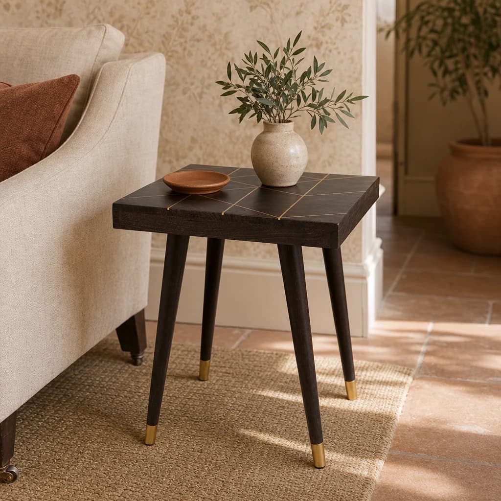Naro Dark Mango Wood with Gold Inlay Side Table - Tables, photo 1 of 6