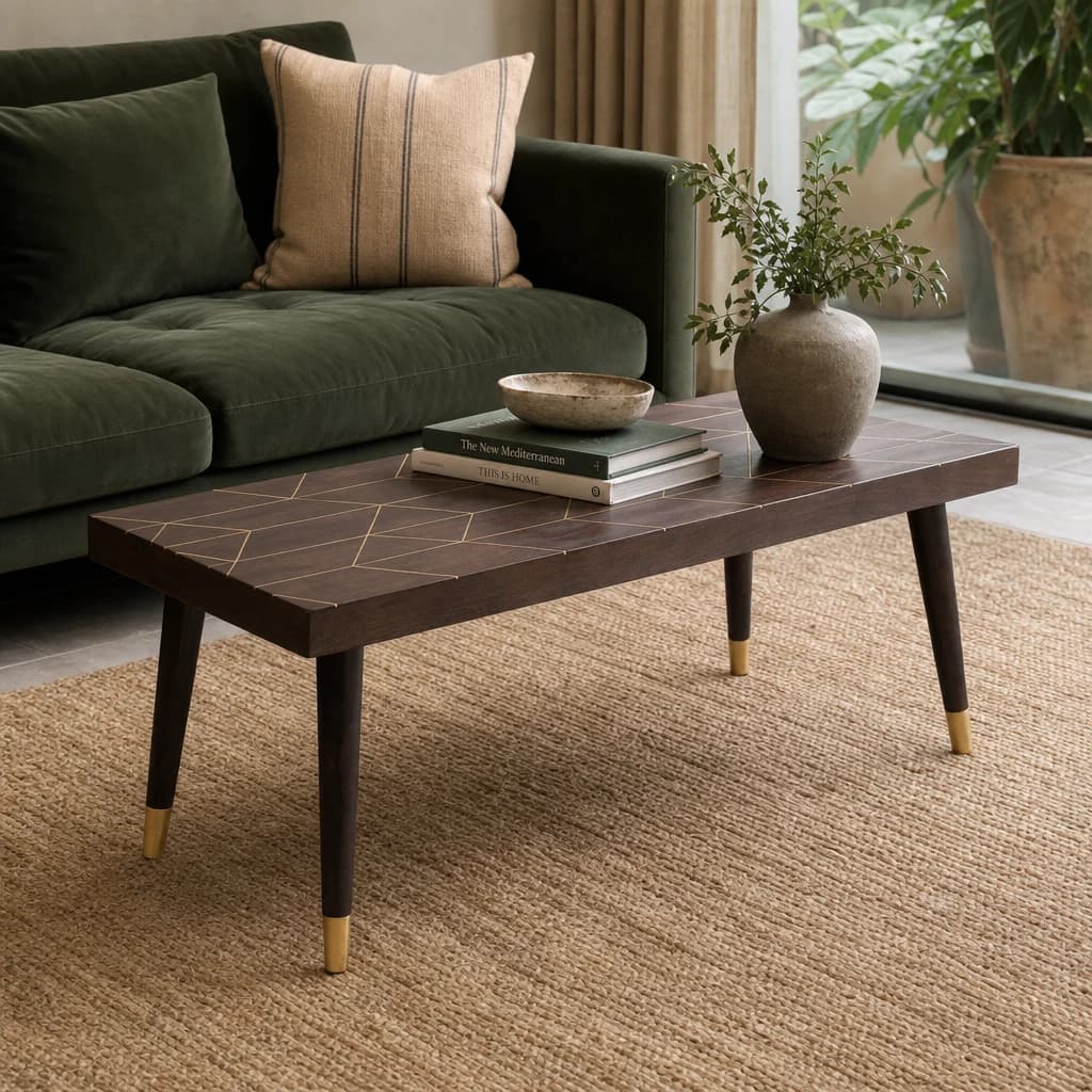 Naro Dark Mango Wood with Gold Inlay Coffee Table - Tables, photo 1 of 7