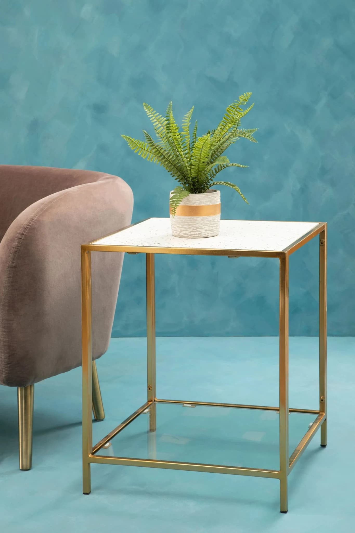 Novi White Terrazzo Effect and Gold Frame Side Table - Tables, photo 3 of 8