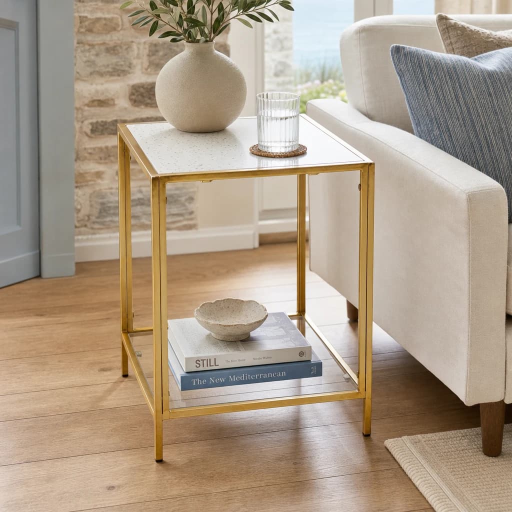 Novi White Terrazzo Effect and Gold Frame Side Table - Tables, photo 1 of 8