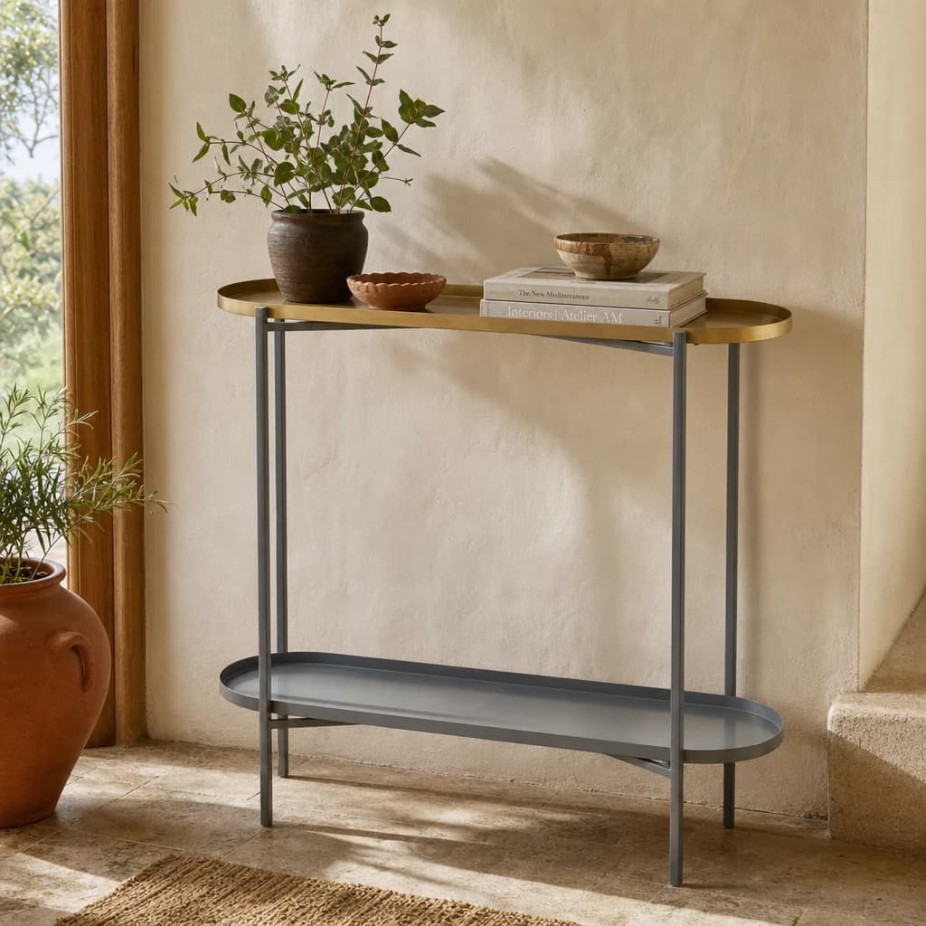 Kobra Grey and Gold Finish 2 Tier Console Table - Tables, photo 1 of 8