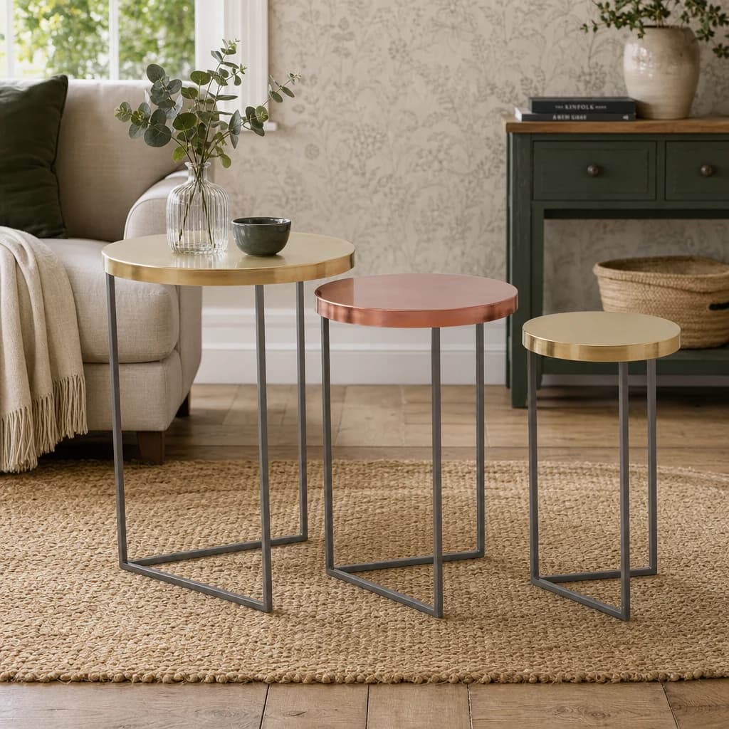 Kobra Gold and Copper Finish Set Of Three Nesting Tables - Tables, photo 1 of 8