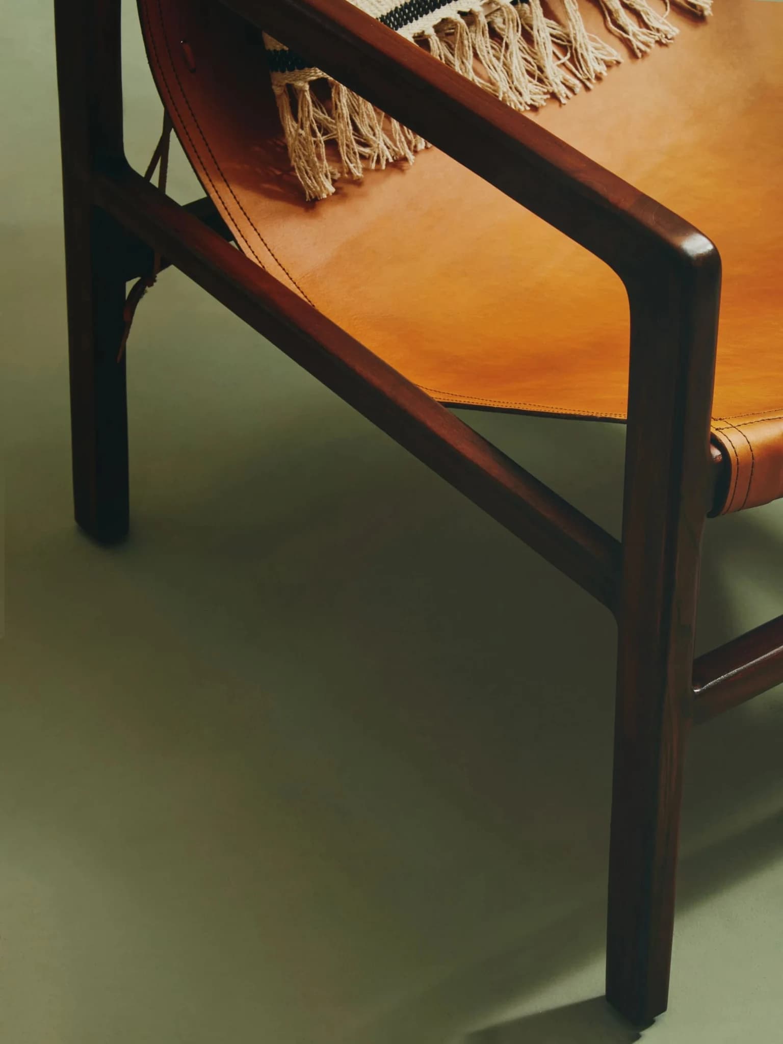 Inca Antique Brown Leather Sling Chair - Seating, photo 2 of 8