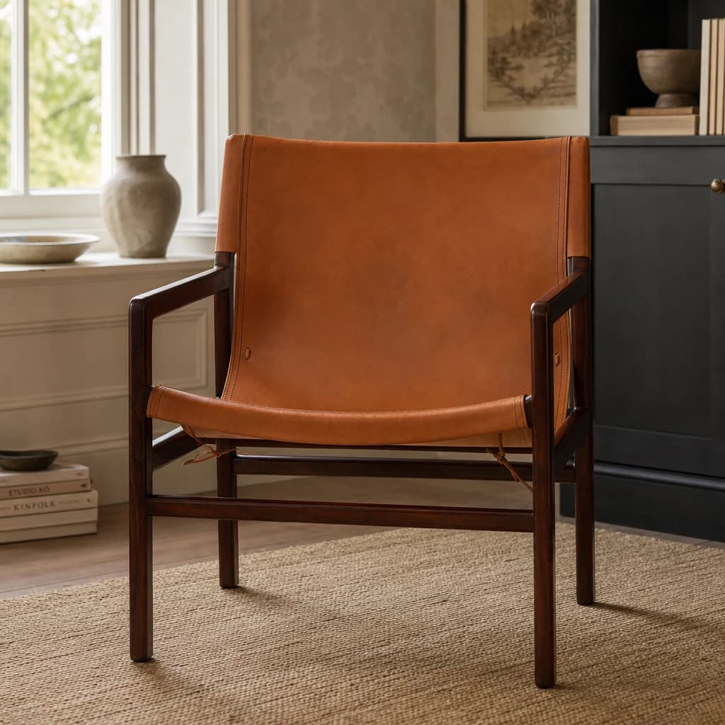 Inca Antique Brown Leather Sling Chair - Seating, photo 1 of 8