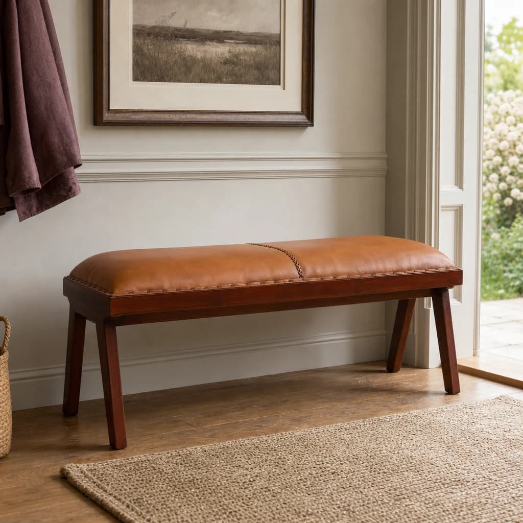 Inca Tan Leather Bench - Seating, photo 1 of 8
