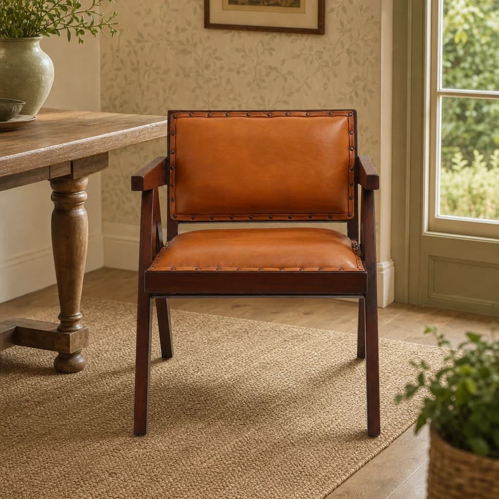Inca Tan Leather and Teak Frame Dining Chair - Seating, photo 1 of 8