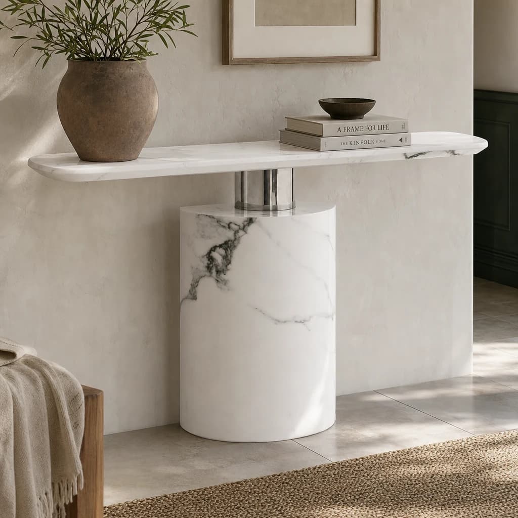 Sesto White Marble Console Table - Tables, photo 1 of 6