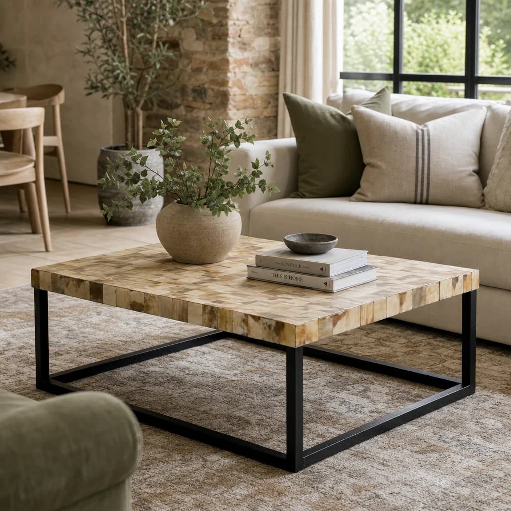 Obra Cream Mother of Pearl Square Coffee Table - Tables, photo 1 of 5