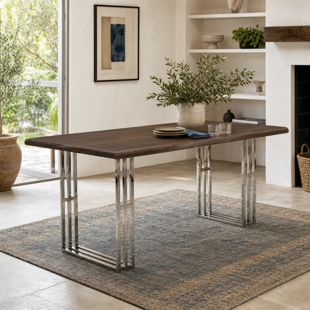 Hampstead Acacia Wood and Silver Legs Dining Table - Tables, photo 1 of 6