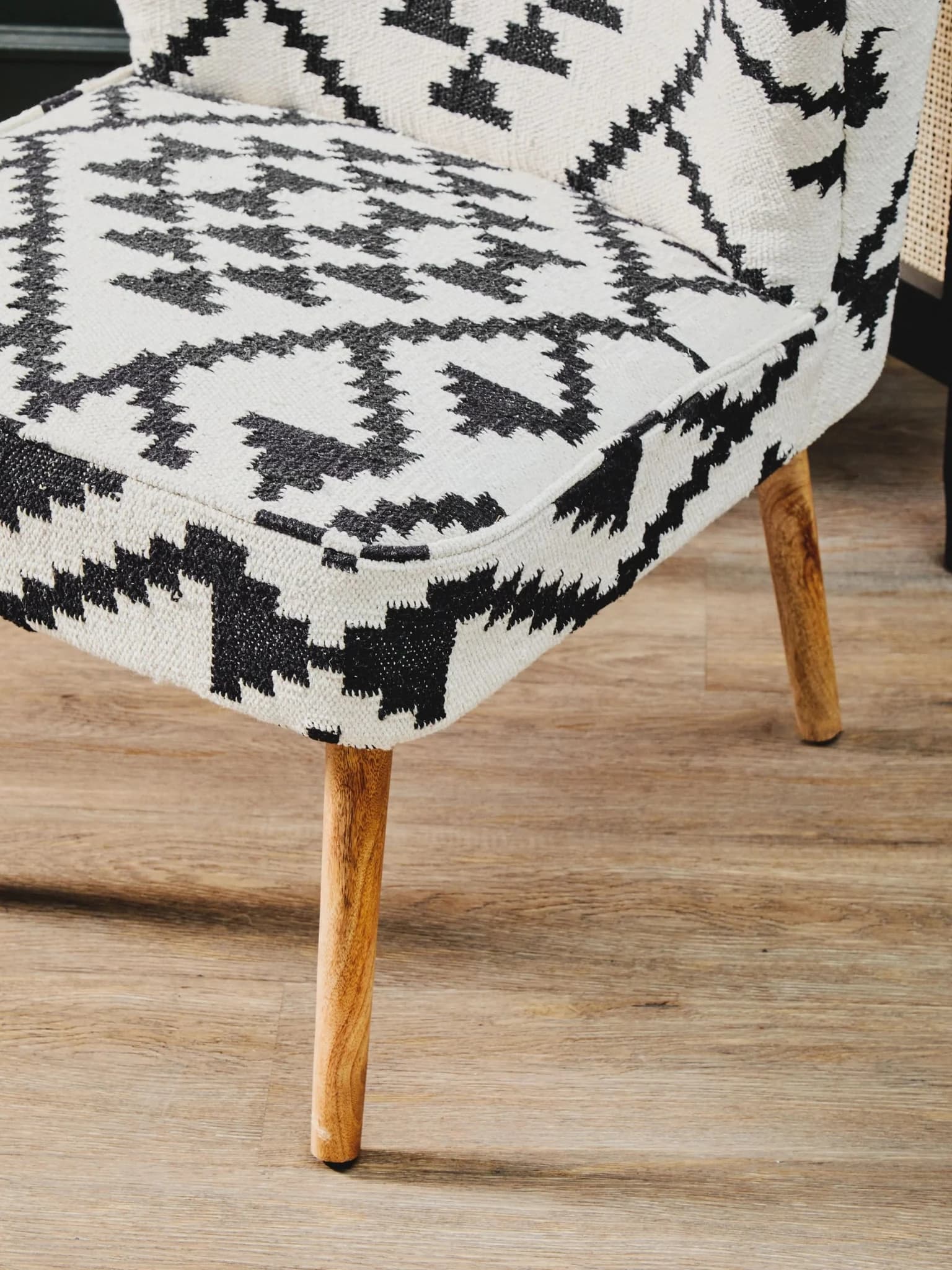 Cefena White and Black Berber Style Mango Wood Chair - Seating, photo 7 of 8