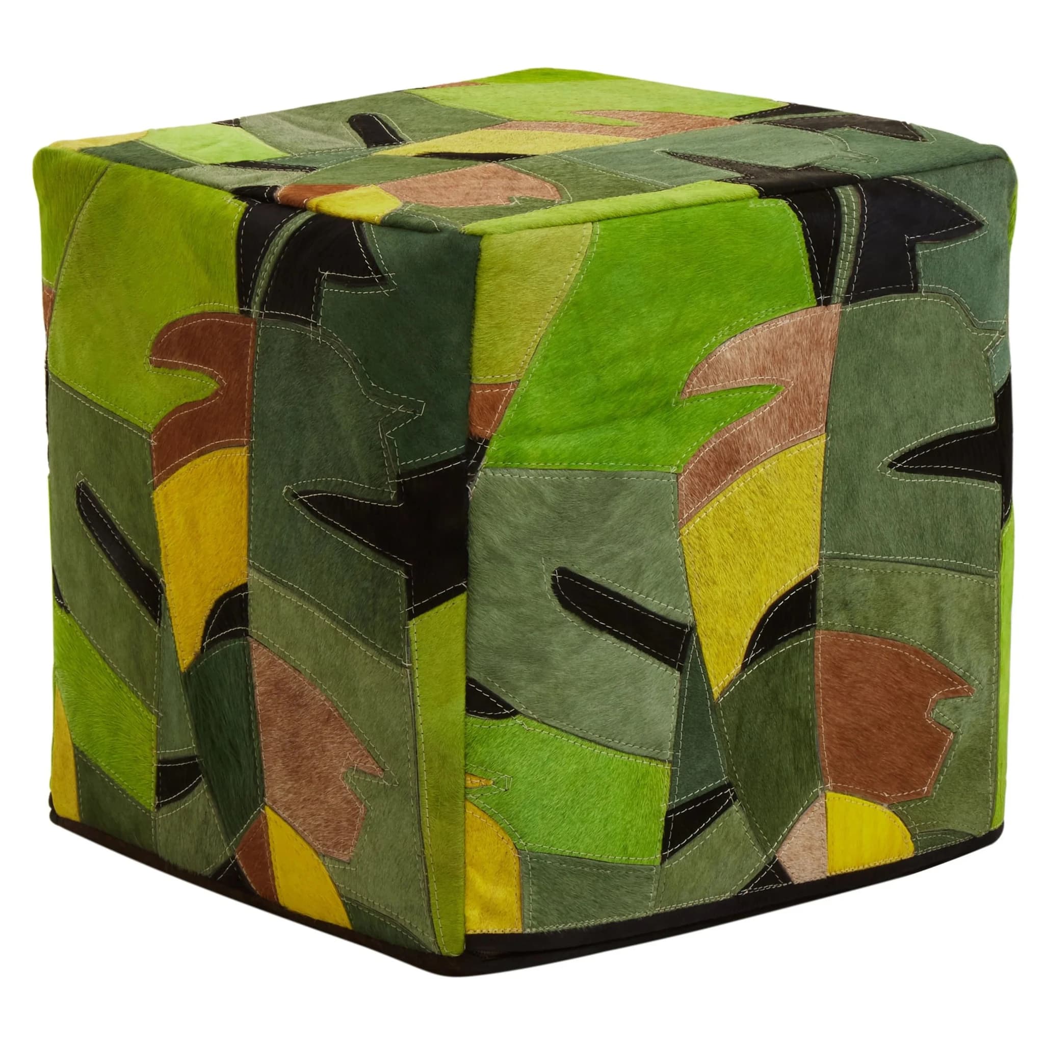 Safira Botanical Leather Pouffe - Decorative, photo 3 of 7
