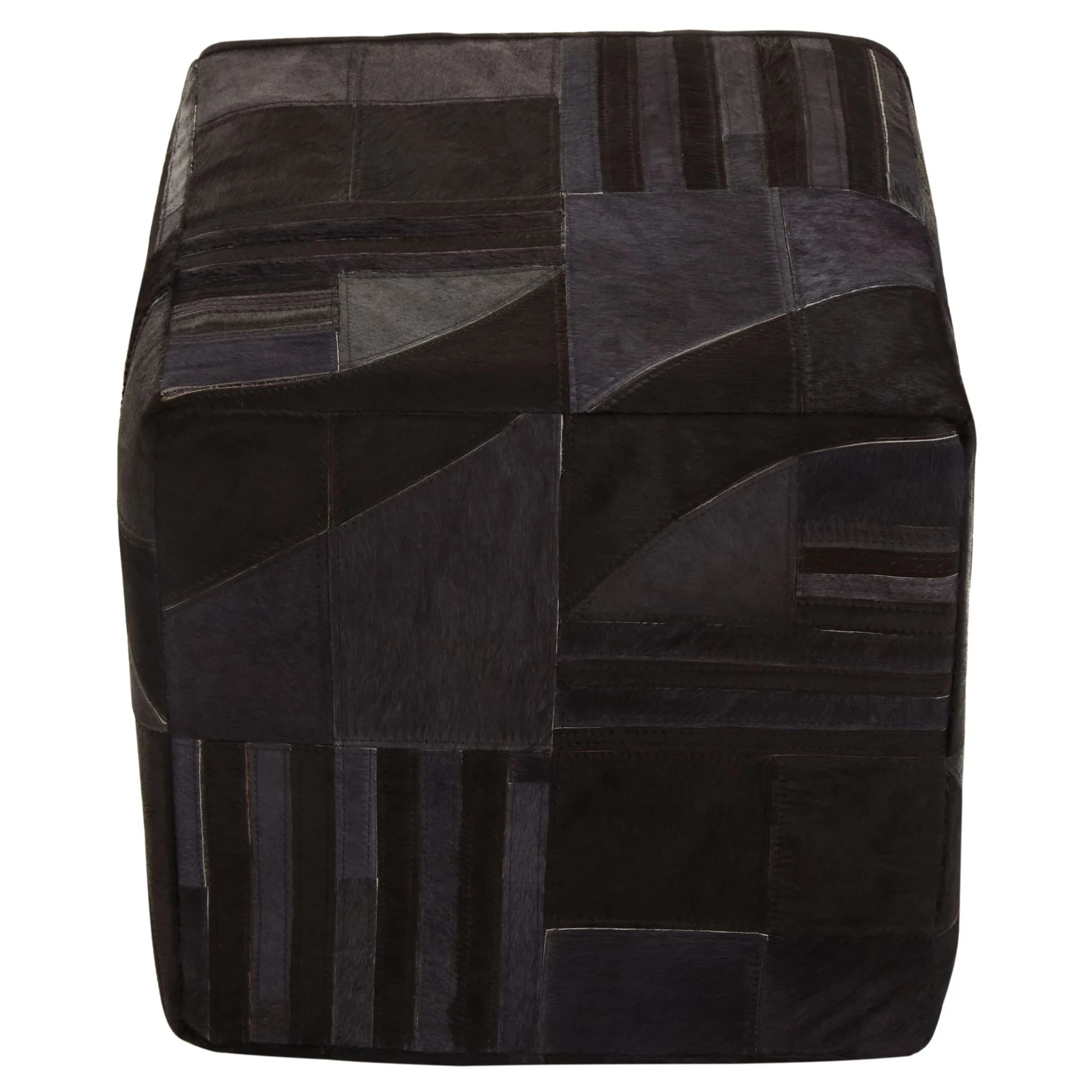 Bosie Safira Black And Grey Deco Hair on Leather Pouffe - Decorative, photo 4 of 6