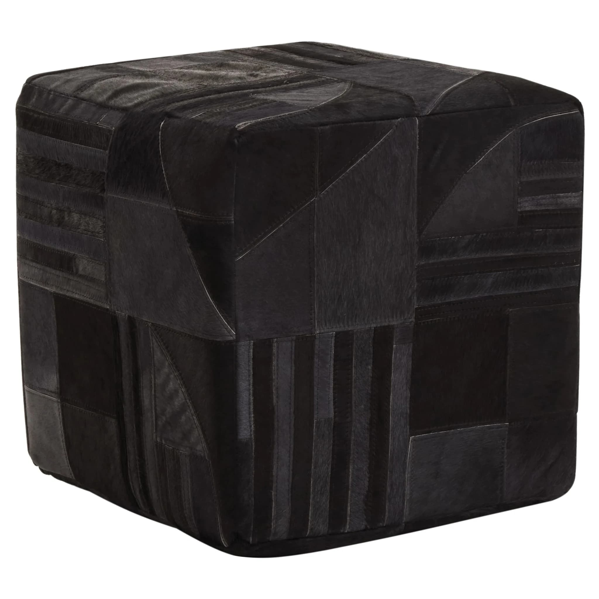 Bosie Safira Black And Grey Deco Hair on Leather Pouffe - Decorative, photo 3 of 6