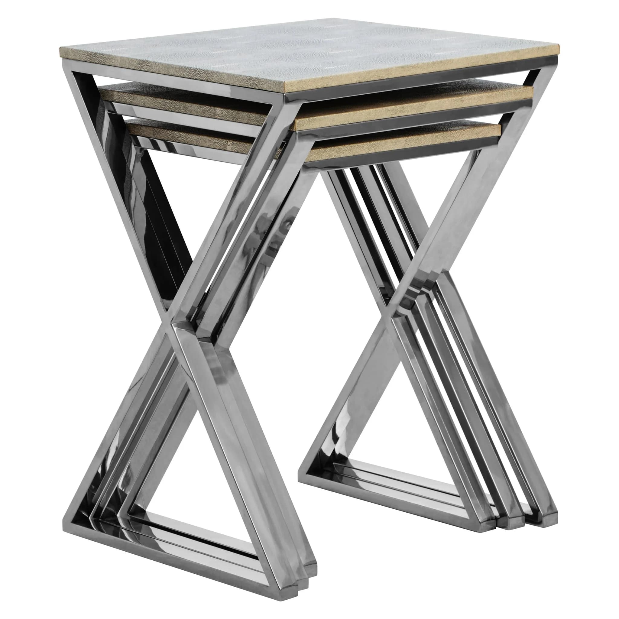 Cardona Grey Shagreen Effect Nest of Three Tables - Tables, photo 5 of 8