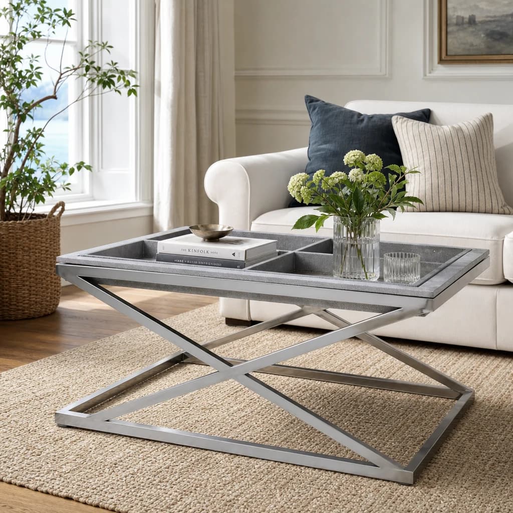 Cardona Grey Shagreen Effect Tray Coffee Table - Tables, photo 1 of 8