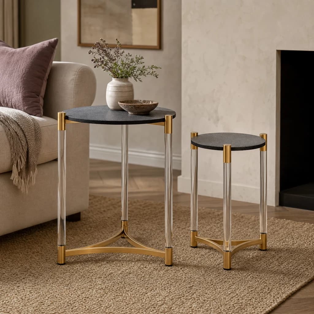 Cardona Black Shagreen Effect Set of 2 Side Tables - Tables, photo 1 of 7
