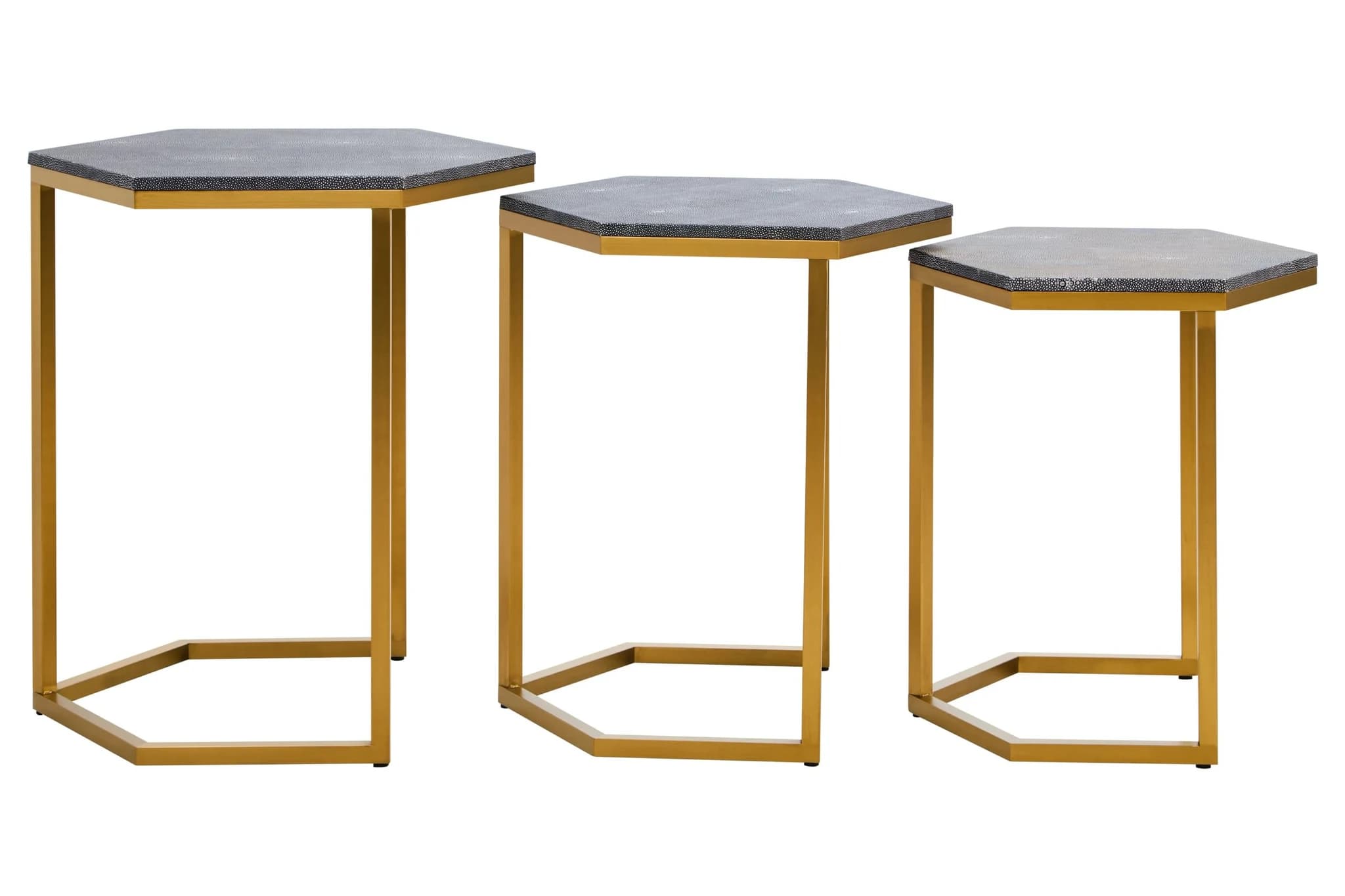 Cardona Nest of Three Hexagonal Blue Shagreen Effect Tables - Tables, photo 4 of 8
