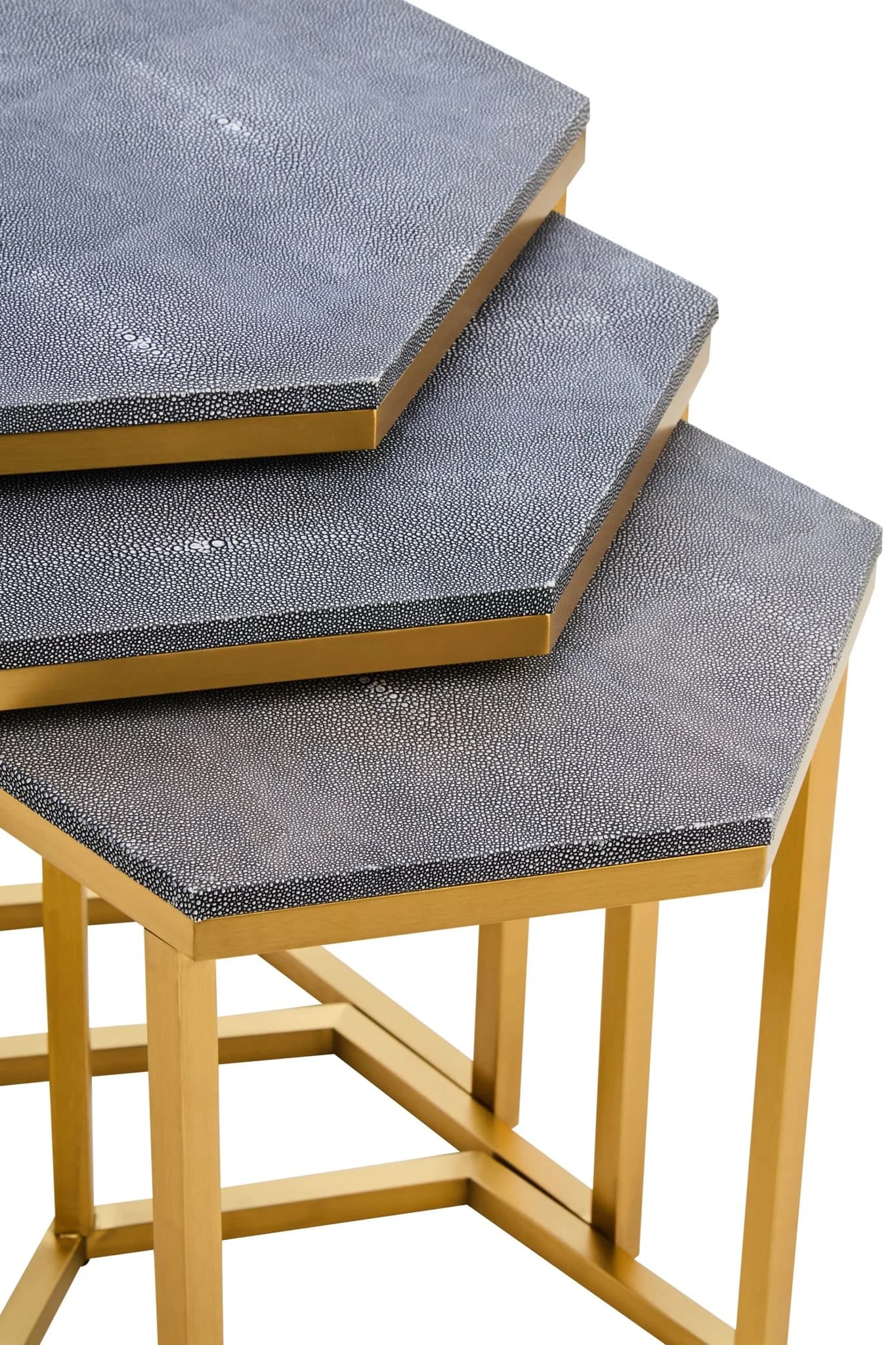 Cardona Nest of Three Hexagonal Blue Shagreen Effect Tables - Tables, photo 6 of 8