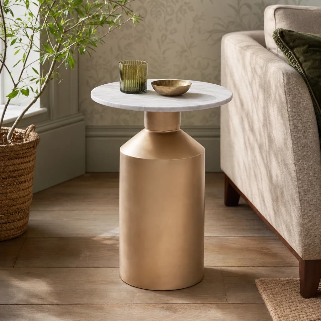 Amira Marble Top Gold Base Side Table. - Tables, photo 1 of 5