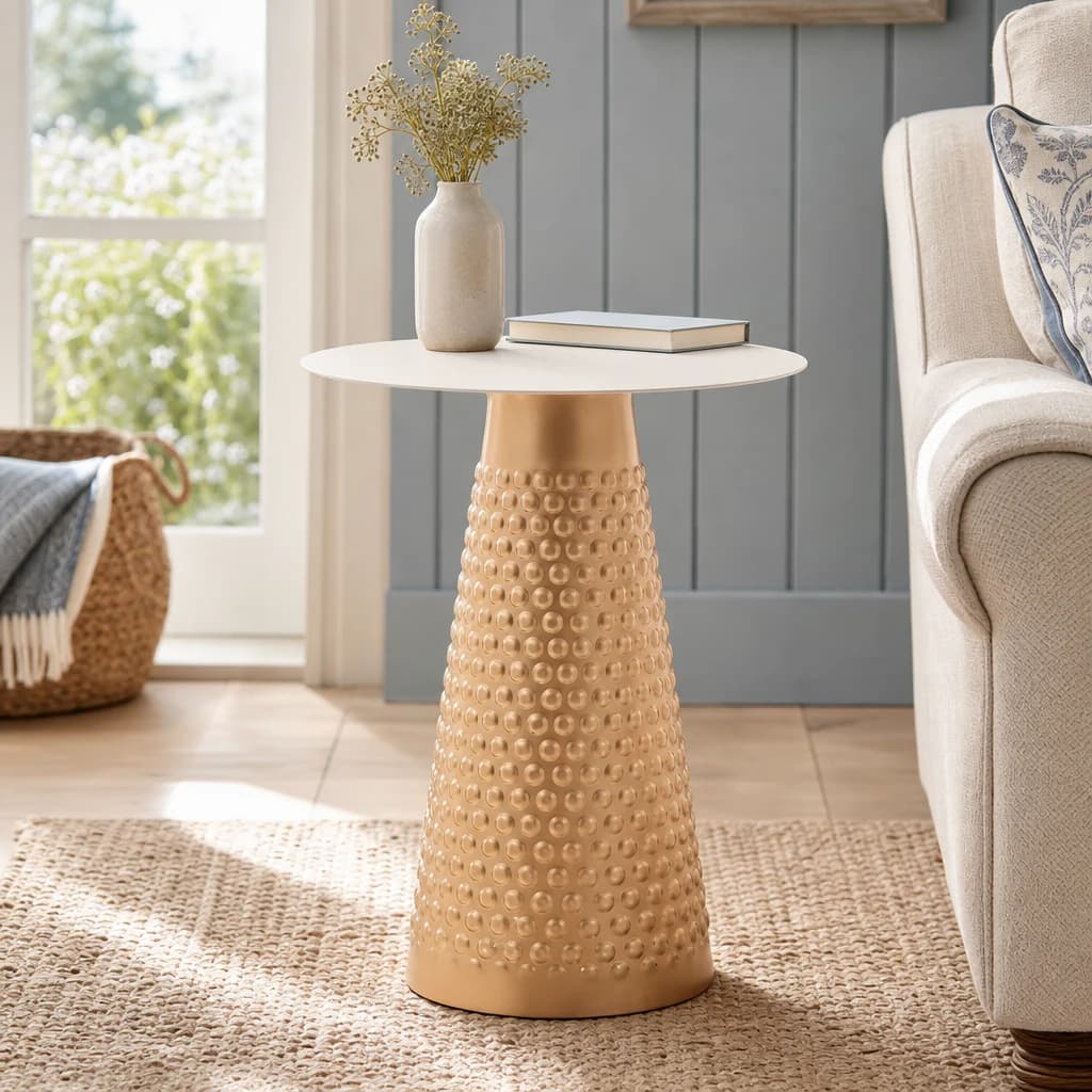 Amira White Top Gold Base Side Table - Tables, photo 1 of 8